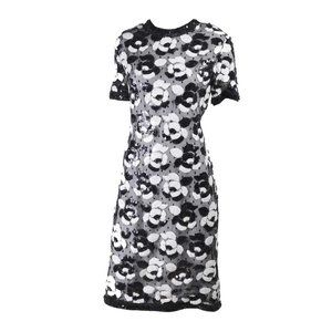 Women's Vintage 80's VICTOR COSTA Black White Sequins Flowers Dress Sz 8 EUC